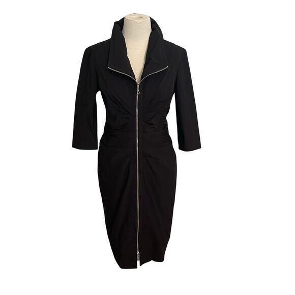 Vintage Joseph Ribkoff Dress Fitted Zip-Front Collared Ruched Size 10 - Picture 1 of 5